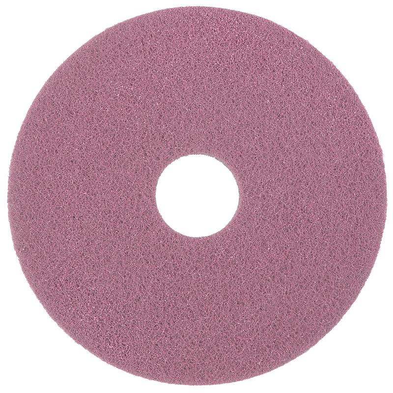 Das Diversey Twister Pad Pink für Vinylböden von Diversey Deutschland GmbH & Co. OHG ist ein rundes, rosafarbenes Pad mit Mittelloch und strukturierter Oberfläche, ideal für die Tiefenreinigung von Vinylböden, abgebildet auf weißem Hintergrund.