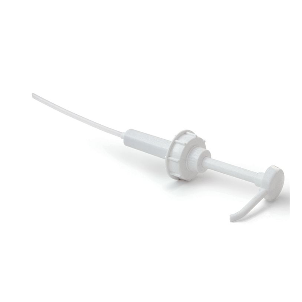 Η αντλία δοσομέτρησης δοχείου της Dr. Schumacher είναι μια λευκή πλαστική αντλία με μακρύ ακροφύσιο και βιδωτό καπάκι, που έχει σχεδιαστεί ειδικά για την παροχή 30 ml υγρών από δοχεία 2, 5 ή 10 λίτρων και είναι επομένως ιδανική για προϊόντα απολύμανσης.