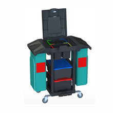 Το Arcora Ecoblack 150 (1030 x 600 x 1100 mm) καρότσι καθαρισμού από την Arcora International GmbH διαθέτει μαύρο πλαίσιο, πλευρικές θήκες και τέσσερα χρωματιστά δοχεία για την εύκολη οργάνωση των συσκευασιών αποστολής σας. Παραδίδεται ως ένα κομμάτι στο κουτί.