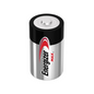Μια κυλινδρική μπαταρία Energizer Max Alkaline D-Mono-LR20 | Συσκευασία (2 τεμάχια) από την Energizer Deutschland GmbH απεικονίζεται μπροστά σε λευκό φόντο. Η μπαταρία έχει ασημί περίβλημα, μαύρη κορυφή και κόκκινο κυματιστό σχέδιο κοντά στην κορυφή. Η επωνυμία «Energizer» και η λέξη «Max» είναι τυπωμένες στην πλευρά.