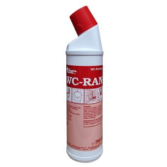 Weiße Kunststoffflasche der Abena Re-Seller GmbH GastroPower WC-RAN, 750 ml (15*1), mit rotem Winkelverschluss und weißem Anwendungsetikett mit natürlichen Enzymen für eine effektive Reinigung. Erhältlich als Karton (15 Packungen).