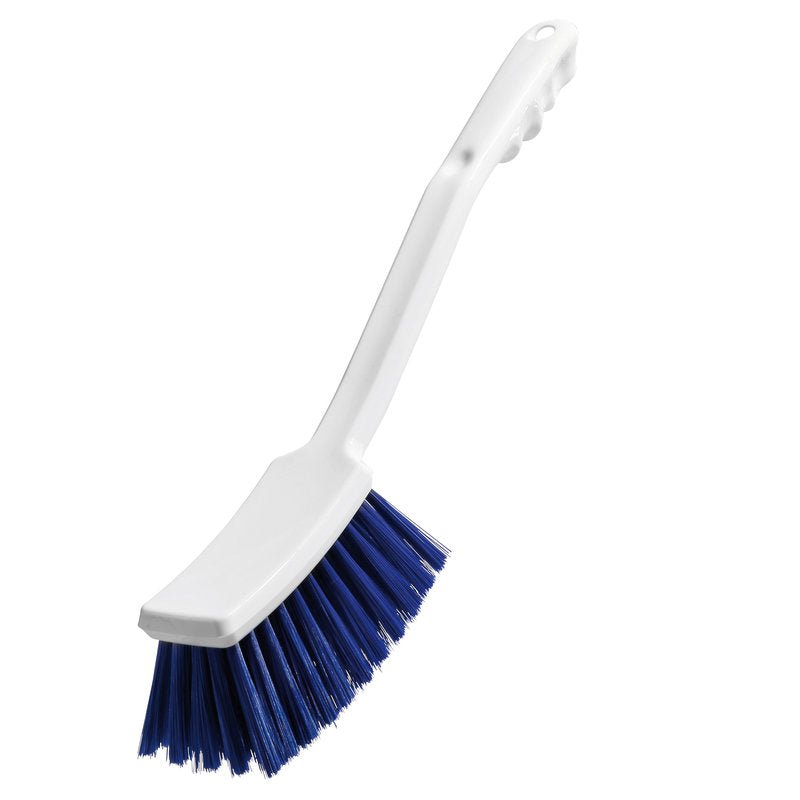 Μια Haug Bürsten KG ΣΚΟΥΠΑ ΜΕ ΜΑΚΡΙΑ ΛΑΒΗ, PBT ΜΠΛΕ ø 0,25MM ΜΑΛΑΚΗ 400x48x50mm, με μαλακές μπλε τρίχες και μακριά λαβή, ιδανική για τον καθαρισμό αυτοκινήτων, παρουσιάζεται μπροστά από ένα απλό λευκό φόντο.