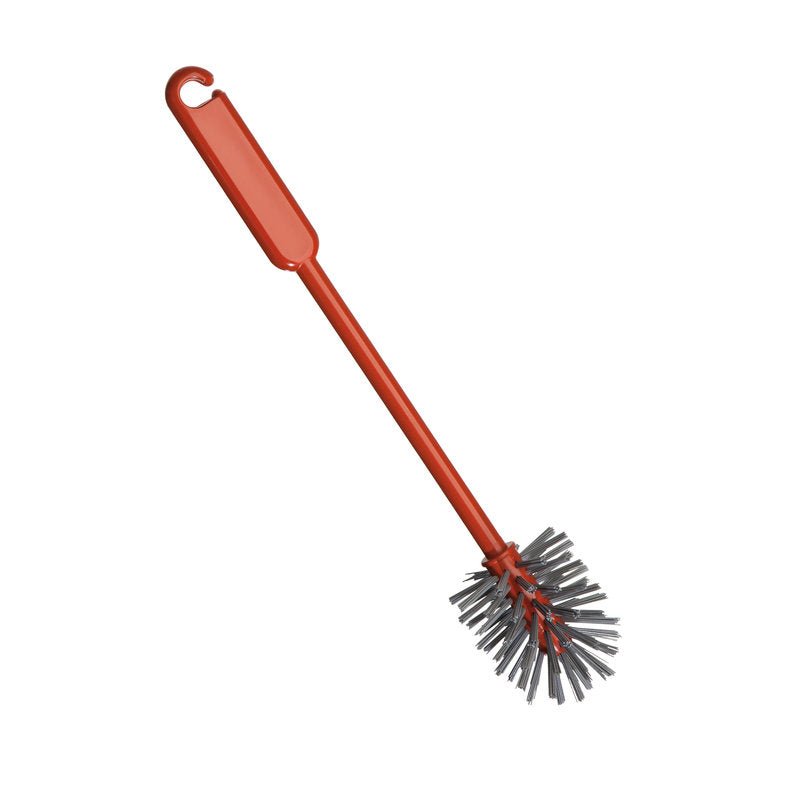 Μια ΜΕΤΑΛΛΙΚΗ ΑΝΙΧΝΕΥΣΗ ΚΥΛΙΝΔΡΙΚΗ ΒΟΥΡΤΣΑ από Haug Bürsten KG, από γκρι PBT με τρίχες 0,60mm, μέγεθος 320xφ70mm, απομονωμένη σε λευκό φόντο.