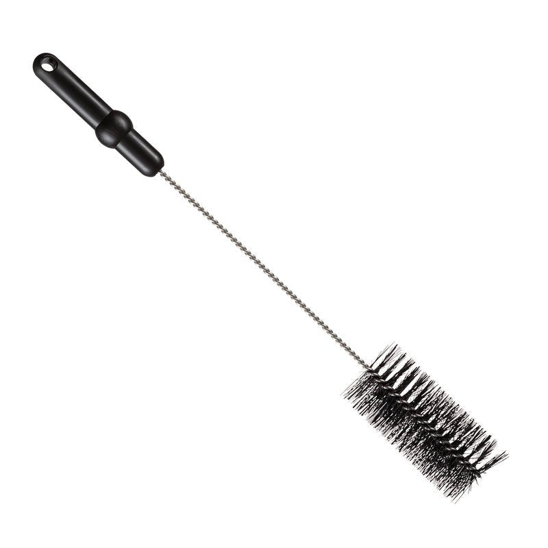 Η ΒΟΥΡΤΣΑ ΣΩΛΗΝΩΝ Haug Bürsten KG, ø 0,50mm μεσαία 500xø 60mm, έχει κυλινδρικές μαύρες τρίχες, μακρύ στριφτό μεταλλικό στέλεχος και μαύρη πλαστική λαβή, απεικονίζεται με λευκό φόντο.