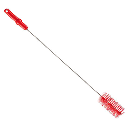 Η Haug Bürsten KG ROHRBÜRSTE, ø 0,50MM MITTEL 700Xø 60MM έχει κόκκινη λαβή, μακρύ μεταλλικό στέλεχος και κόκκινες τρίχες - ιδανική για τον καθαρισμό σωλήνων. Απεικονίζεται σε λευκό φόντο.