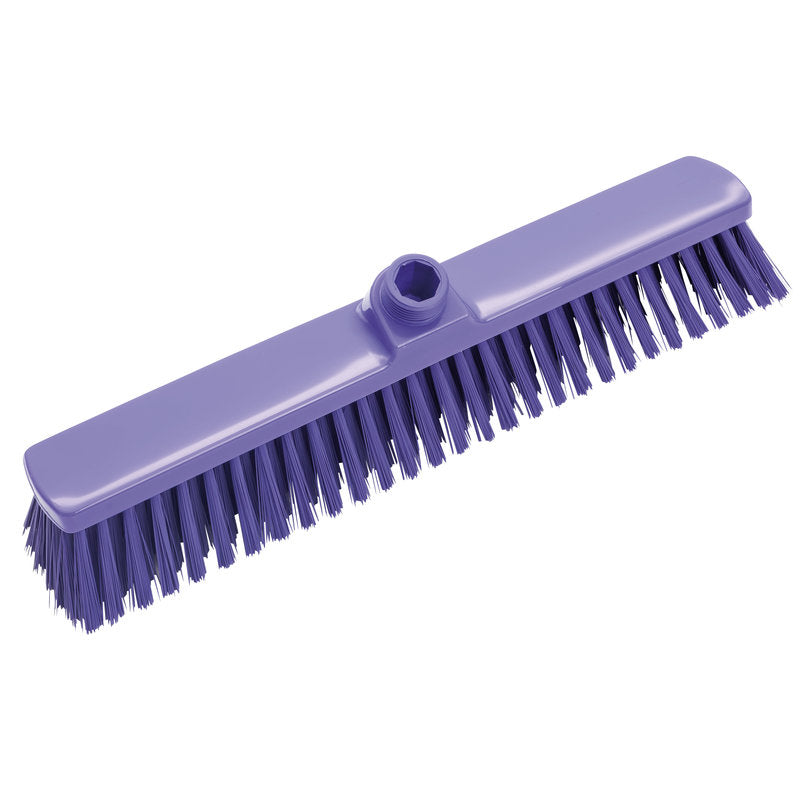 Η ΣΚΟΥΠΑ ΜΕΓΑΛΟΥ ΧΩΡΟΥ, 400x60x50mm από την Haug Bürsten KG, διαθέτει σκληρές τρίχες και ένα κεντρικό σπειροειδές άνοιγμα για τη στερέωση του κονταριού - τέλεια για τον καθαρισμό μεγάλων επιφανειών. Απεικονίζεται σε μοβ σε λευκό φόντο.