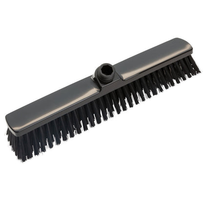 Η ΣΚΟΥΠΑ ΜΕΓΑΛΟΥ ΧΩΡΟΥ, 400x60x50mm από την Haug Bürsten KG είναι μια μαύρη κεφαλή σκούπας με σκληρές τρίχες και μια κεντρική υποδοχή για τη στερέωση του κονταριού, τέλεια για τον καθαρισμό μεγάλων επιφανειών. Απεικονίζεται σε λευκό φόντο.