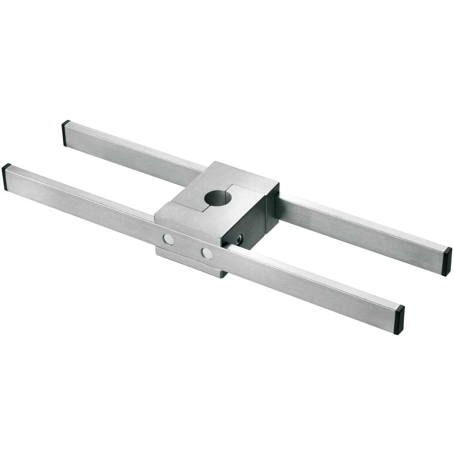 Ορθογώνια βάση στήριξης Novocal Euroschienen από ανοξείδωτο χάλυβα με δύο παράλληλες ράβδους και κεντρικό παξιμάδι, συμπεριλαμβανομένης της διάτρησης και των βιδών, για ρυθμιζόμενη στερέωση ενός στύλου έγχυσης στρογγυλού σωλήνα 25 mm (συσκευασία 1 τεμαχίου).