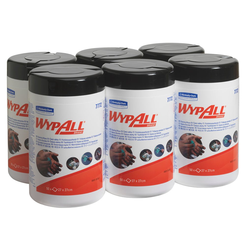 Έξι πράσινα WypAll® μαντηλάκια (Kimberly-Clark GmbH) με 50 φύλλα το καθένα είναι διατεταγμένα σε δύο σειρές. Το εξάδα-χαρτόνι περιέχει επαναχρησιμοποιούμενα μαντηλάκια, γνωστά για την υψηλή τους απορροφητικότητα.