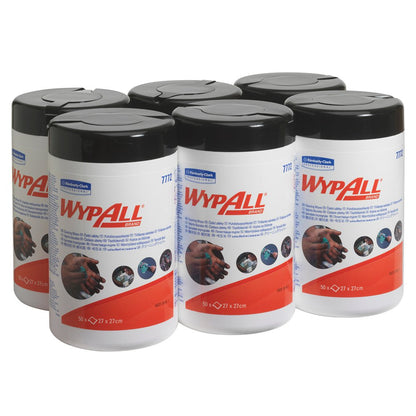 Έξι πράσινα WypAll® μαντηλάκια (Kimberly-Clark GmbH) με 50 φύλλα το καθένα είναι διατεταγμένα σε δύο σειρές. Το εξάδα-χαρτόνι περιέχει επαναχρησιμοποιούμενα μαντηλάκια, γνωστά για την υψηλή τους απορροφητικότητα.