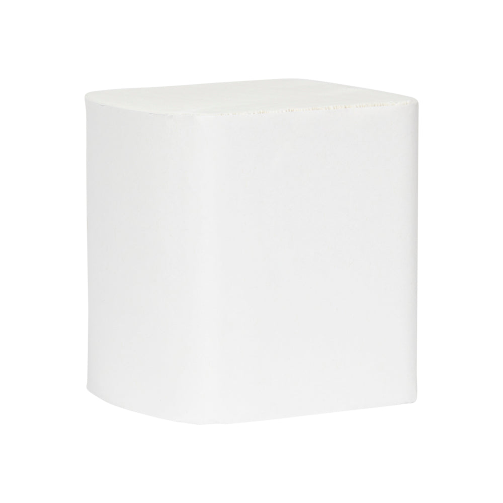 Ein schlichter weißer Würfel mit abgerundeten Kanten, der an das Hostess™ NATURA Toilettenpapier Einzelblattsytem (32 Packungen x 500 Blatt, Weiß) von Kimberly-Clark GmbH erinnert, vor einem weißen Hintergrund.