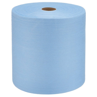 Ένα WypAll® X80 PowerClean ρολό (31,00 x 31,50 cm) της μάρκας Kimberly-Clark GmbH με μικρό καφέ χαρτονένιο πυρήνα στέκεται όρθιο μπροστά από λευκό φόντο.