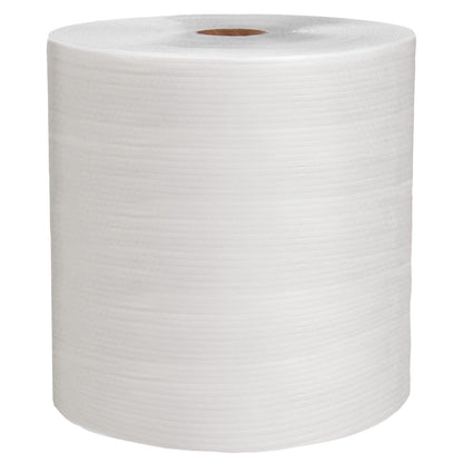 Το WypAll® X80 PowerClean ρολό (31,00 cm x 31,50 cm) της Kimberly-Clark GmbH με ορατό χαρτονένιο πυρήνα είναι ιδανικό για επαγγελματική χρήση και στέκεται όρθιο σε ένα απλό λευκό υπόβαθρο.