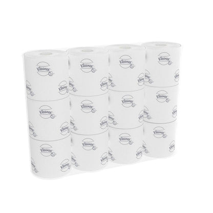 Ένα κουτί της Kimberly-Clark GmbH περιέχει 8 συσκευασίες χαρτιού τουαλέτας Kleenex® με 12 μικρά λευκά ρολά το καθένα (250 φύλλα/ρολό) - ιδανικό αν χρειάζεστε περισσότερες από μία συσκευασίες των 8 ή προτιμάτε πρακτικά μικρά ρολά.