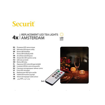 Papstar Securit® 4 φωτάκια τσαγιού LED συσκευασία αναπλήρωσης Ø 4 cm x 5 cm Χρόνος φωτισμού "Amsterdam" 12-40 ώρες