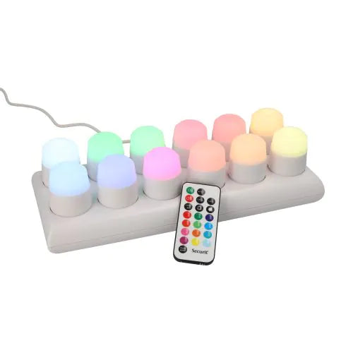 Papstar Φωτάκια τσαγιού Securit® 12 LED συμπεριλαμβανομένου. σταθμός φόρτισης Ø 4 cm x 5 cm "Amsterdam" χρόνος φωτισμού 12-40 ώρες