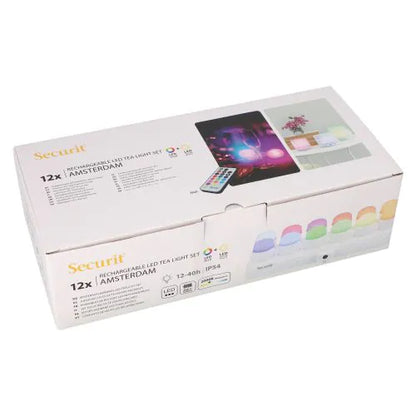 Papstar Φωτάκια τσαγιού Securit® 12 LED συμπεριλαμβανομένου. σταθμός φόρτισης Ø 4 cm x 5 cm "Amsterdam" χρόνος φωτισμού 12-40 ώρες