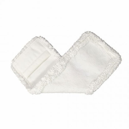 Ein weißer, rechteckiger Arcora Micro Easy Db-Fc Mopp Weiss Mit Deckblatt von Arcora International GmbH mit strukturierten Rändern und einer glatten Mitte wird flach auf einem weißen Hintergrund gezeigt.