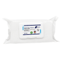 Μια συσκευασία Meditrade Medizid® Alpha+ Flowpack μαντηλάκια απολύμανσης επιφανειών, που περιέχει 80 μαντηλάκια, σε λευκή πλαστική συσκευασία με πληροφορίες προϊόντος και λογότυπα στην πλευρά.