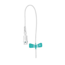 Die Sarstedt Safety-Multifly® Kanüle der Servoprax GmbH ist eine medizinische Butterfly-Kanüle für den intravenösen Zugang und die Blutentnahme. Sie verfügt über ein kurzes transparentes Rohr mit blaugrünen Flügelgriffen und ist am Ende des 200 mm langen Rohrs mit einem weißen Kunststoffanschluss für erhöhte Sicherheit verbunden.