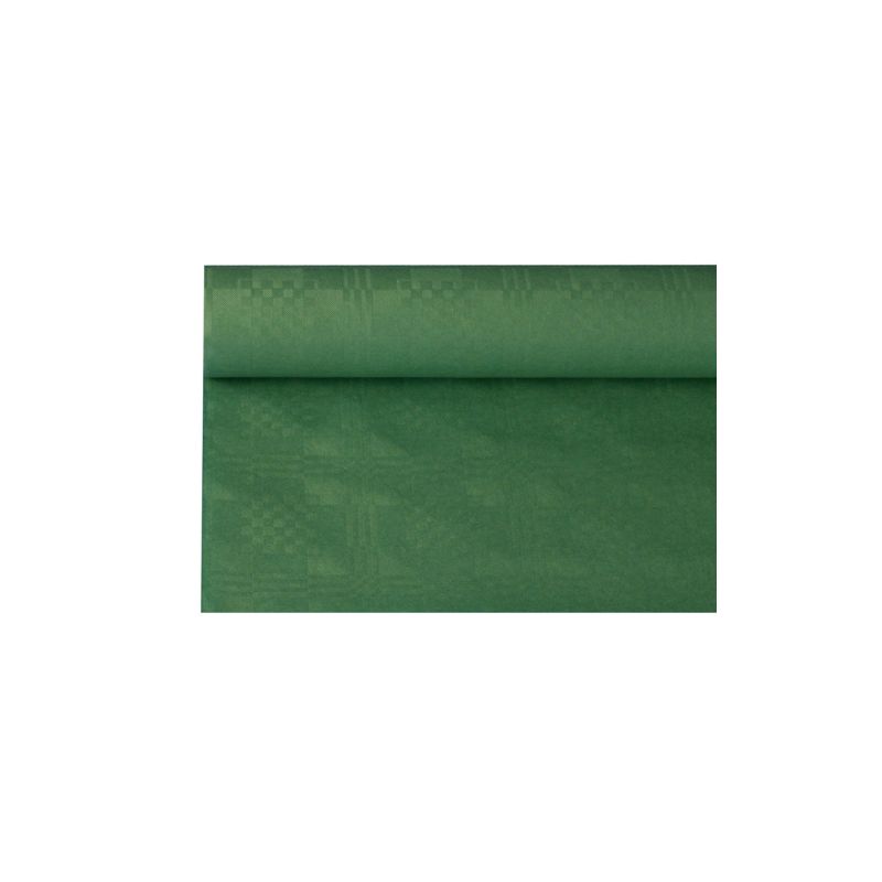 Ένας ρόλος PAPSTAR χάρτινου τραπεζομάντηλου με διακριτική δομή ανάγλυφου δαμασκηνό, μερικώς ξετυλιγμένο σε λευκό φόντο, ιδανικό για κομψή διακόσμηση τραπεζιού.