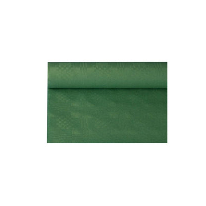 Ένας ρόλος PAPSTAR χάρτινου τραπεζομάντηλου με διακριτική δομή ανάγλυφου δαμασκηνό, μερικώς ξετυλιγμένο σε λευκό φόντο, ιδανικό για κομψή διακόσμηση τραπεζιού.