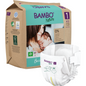 Eine Packung Bambo Nature Windeln von Abena Re-Seller GmbH, Größe XS für 2-4 kg schwere Babys. Die Verpackung zeigt eine Mutter, die ihr Baby im Arm hält, umweltfreundliche Details, Informationen zu nachhaltigen Materialien und eine Nahaufnahme einer Windel im Vordergrund.