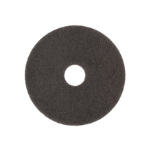Το Arcora SUPERPAD DUNKELBRAUN από την Arcora International GmbH είναι ένα στρογγυλό, επίπεδο, μαύρο σφουγγάρι τριβής με μια τρύπα στη μέση και τραχιά υφή, ιδανικό για γυάλισμα σκούρων επιφανειών με τη μηχανή γυαλίσματος. Απεικονίζεται σε λευκό φόντο.