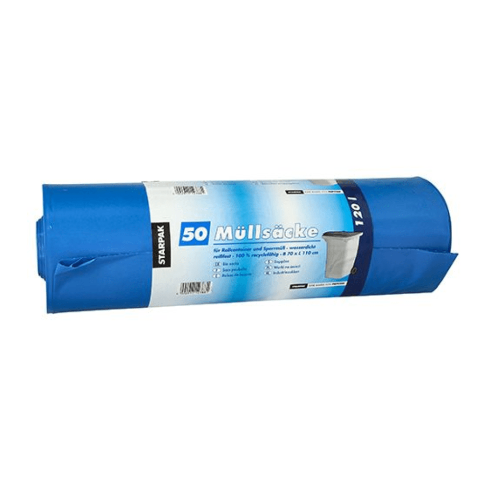 Οι σακούλες απορριμμάτων Starpak 50, LDPE 120 l 110 cm x 70 cm, έρχονται σε μια ανθεκτική μπλε-λευκή συσκευασία. Αυτές οι σακούλες απορριμμάτων από την Starpak είναι κατασκευασμένες από LDPE και χωρούν έως 120 λίτρα για αξιόπιστη απόρριψη απορριμμάτων.