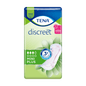 Η συσκευασία της σερβιέτας ακράτειας TENA Discreet Mini Plus, που κατασκευάζεται από την TENA - Essity Germany GmbH, είναι σε μπλε και πράσινο χρώμα. Αναδεικνύει χαρακτηριστικά όπως «έως και 12 ώρες ξηρότητας» και «τριπλή προστασία ελέγχου οσμών» για τριπλή προστασία. Επιπλέον, υπάρχει μια εντυπωσιακή εικόνα μιας σερβιέτας με λουλουδάτο μοτίβο για να τονιστεί η αποτελεσματική προστασία από την αδυναμία της ουροδόχου κύστης. Η συσκευασία περιέχει 20 τεμάχια.