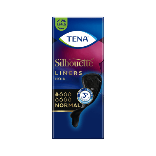 Η συσκευασία των σερβιετών TENA Silhouette Noir Normal, σε μαύρο χρώμα, έχει κομψό σχεδιασμό και αποτελείται από ένα σκούρο μπλε κουτί με ροζ λεπτομέρειες. Φέρει το λογότυπο της TENA και μια εικόνα του σερβιετού, η οποία αναδεικνύει την απορροφητικότητα «Normal» και την τριπλή προστασία για 3x Fresh Odour Control.