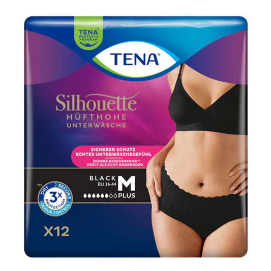 TENA Silhouette Plus Black Inkontinenzpants Gr. M | Packung (12 Stück)