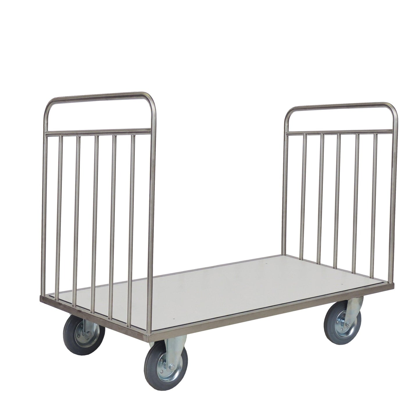 Το καρότσι μεταφοράς Novocal χωρίς πίσω τοίχωμα διαθέτει πλαίσιο από ανοξείδωτο χάλυβα, επίπεδη επιφάνεια, ανοιχτές πλευρές και κάθετες ράβδους και στα δύο άκρα - ιδανικό για τη μεταφορά μεγάλων ή βαριών αντικειμένων. Όλες οι συνδέσεις σωλήνων είναι πλήρως συγκολλημένες για μακρά διάρκεια ζωής.