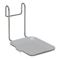 Η Novocal Tropfschale | 1 τεμάχιο είναι μια θήκη για σαπούνι από μέταλλο με ένα ορθογώνιο λευκό πιάτο και δύο κάθετα μεταλλικά άγκιστρα, απεικονισμένη σε ένα απλό λευκό φόντο.