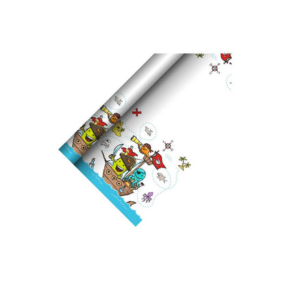 Εικόνα μοτίβου χάρτη θησαυρού στο χαρτί τραπεζομάντιλου PAPSTAR της PAPSTAR GmbH, με πειρατικά πλοία, σεντούκια θησαυρού, νησιά και θαλάσσια πλάσματα. Ένα διπλωμένο τμήμα δείχνει τον επαναλαμβανόμενο σχεδιασμό και προσδίδει σε κάθε διακόσμηση περιπέτειας μια γοητευτική νότα.