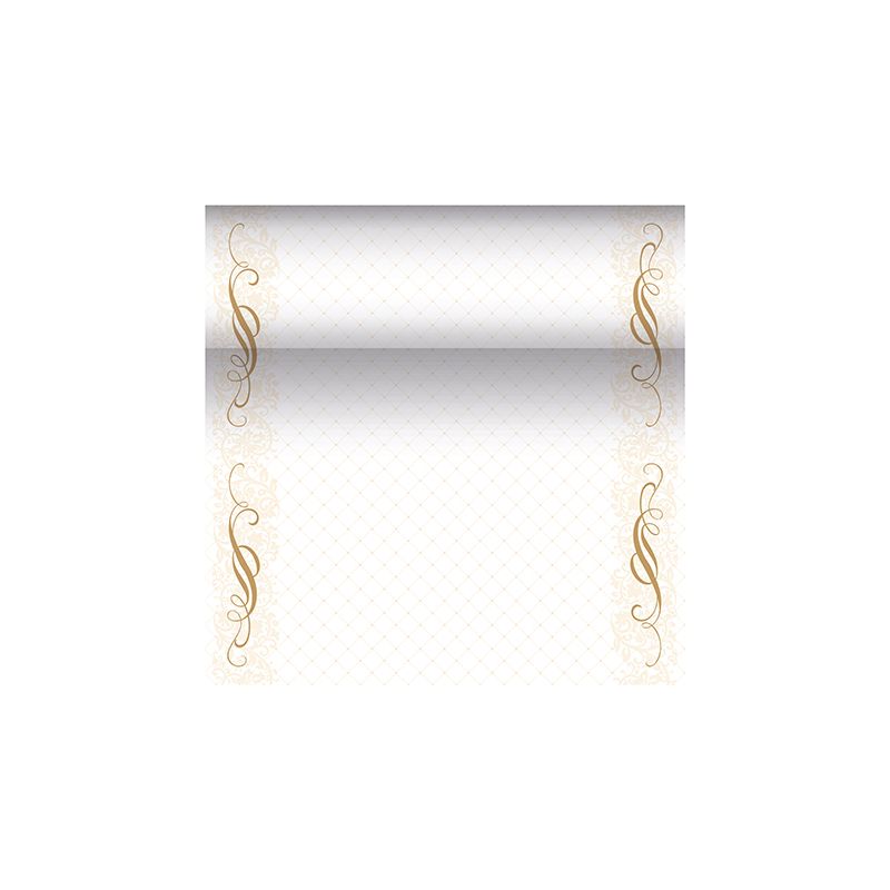 Ένα διακοσμητικό πρότυπο πιστοποιητικού από τη συλλογή «ROYAL» της PAPSTAR αναδεικνύει ένα φόντο με διαβάθμιση χρωμάτων και διακοσμητικά χρυσά περιθώρια που διαθέτουν κομψά, στροβιλιζόμενα λουλουδάτα μοτίβα. Η κεντρική περιοχή είναι ελεύθερη για κείμενο ή εξατομικευμένο σχεδιασμό και εκπέμπει μια απαιτητική νότα που θυμίζει τα σχέδια των διαδρόμων τραπεζιού, παρόμοιων με ύφασμα, από μίγμα PV-Tissue της PAPSTAR.