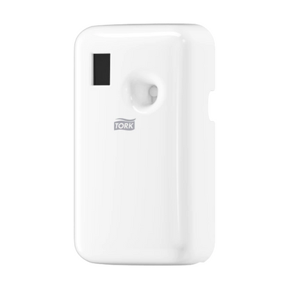 Ο διανομέας Tork 562000 για σπρέι αρωματικών χώρου A1 από την TORK – Essity Professional Hygiene Germany GmbH είναι ένας λευκός διανομέας με λεπτό, ορθογώνιο σχεδιασμό και μαύρη περιοχή οθόνης. Διαθέτει σύστημα αεροζόλ με μια μικρή στρογγυλή οπή για την απελευθέρωση αρώματος, συμπληρωμένο με ηλεκτρονικό έλεγχο για βέλτιστη απόδοση.