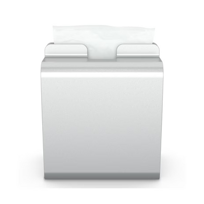 Ο κατασκευασμένος από αλουμίνιο διανομέας χαρτοπετσετών Tork Xpressnap® 274002 από την Essity Professional Hygiene Germany GmbH παρουσιάζει μπροστά από ένα απλό λευκό φόντο ένα κομψά τραβηγμένο λευκό πανί - ιδανικό για εστιατόρια αυτοεξυπηρέτησης.