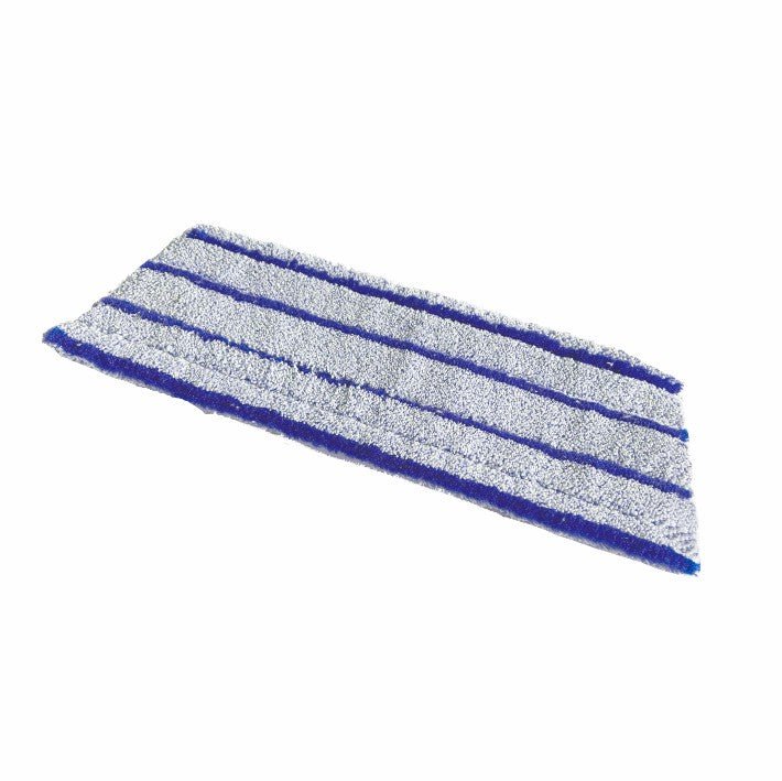 Η μπλε σφουγγαρίστρα Arcora Ultra Runner Blue Velcro της Arcora International GmbH είναι μια ορθογώνια μπλε-λευκή σφουγγαρίστρα μικροϊνών με παράλληλες μπλε λωρίδες, σχεδιασμένη για επαγγελματικά συστήματα καθαρισμού και αποτελεσματικό καθαρισμό δαπέδων. Απεικονίζεται σε λευκό φόντο.