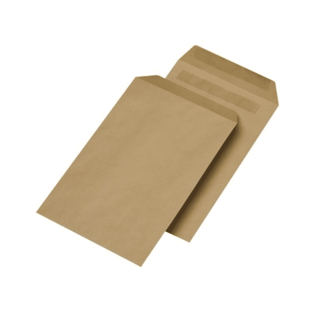 Δύο φάκελοι αποστολής Liebl C4 229x324mm αυτοκόλλητοι, 90g καφέ νάτρον – 250 τεμ., το ένα μερικώς τοποθετημένο μέσα στο άλλο, βρίσκονται σε λευκό φόντο.