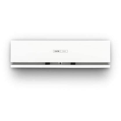 Το μπροστινό πάνελ CWS για το διανομέα αρωμάτων Air Bar είναι ένα απλό, λευκό, ορθογώνιο πάνελ τοποθετημένο στον τοίχο με ένα μικρό λογότυπο CWS στο κέντρο και μια εμφανή έξοδο αέρα στο κάτω μέρος, που αντικατοπτρίζει μοντέρνο σχεδιασμό.