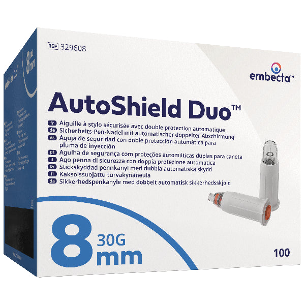 Embecta AutoShield Duo Safety Pen Needles, 100 τεμάχια - 30G - 8mm