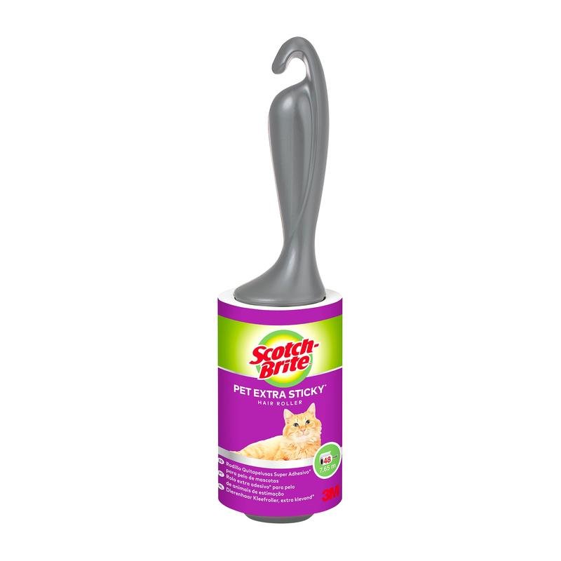 Ο Scotch-Brite™ Pet Extra Sticky* Roller για τρίχες κατοικίδιων από την 3M Deutschland GmbH αφαιρεί αποτελεσματικά τις τρίχες και διαθέτει έναν εξαιρετικά κολλώδη κύλινδρο καθώς και 48 φύλλα ανά συσκευασία.