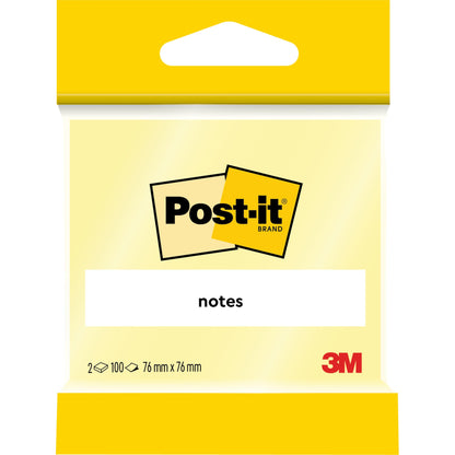 Das Post-it® Notes Set von 3M Deutschland GmbH enthält 2 Blöcke à 100 gelbe Haftnotizen (76 x 76 mm), aus 100% PEFC-zertifiziertem Papier, ideal für Büro oder Zuhause.