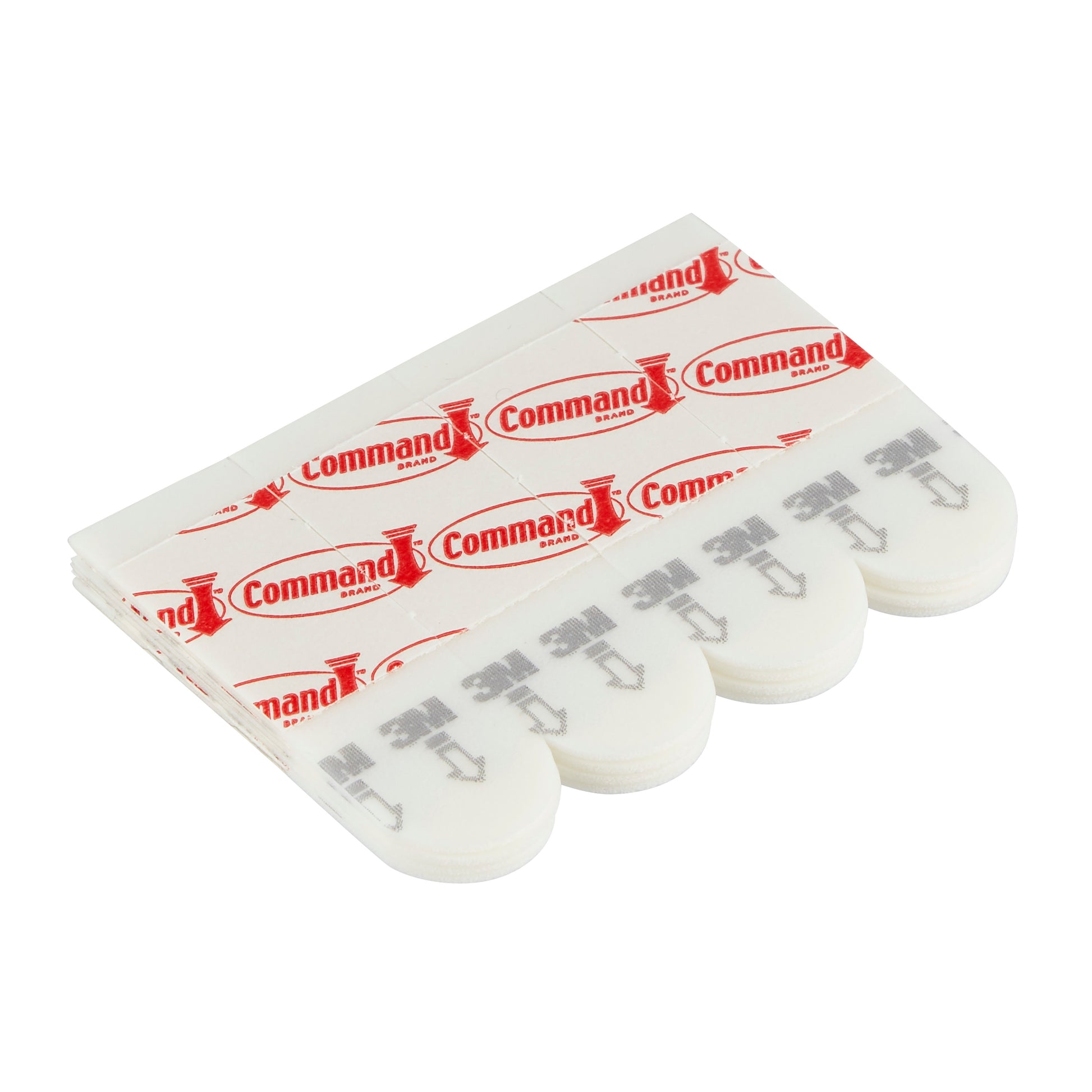 Abgebildet ist eine Packung Kleine Command™ Strips S, 17022N (1 Stück) von 3M Deutschland GmbH mit runden Klebestreifen und einer Abziehschicht auf weißem Untergrund.
