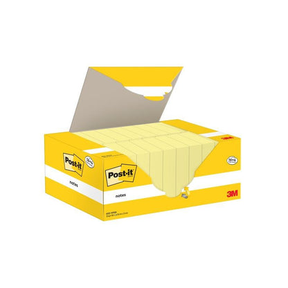 Ένα κίτρινο πακέτο προώθησης από Post-it® Notes της 3M Deutschland GmbH, μέγεθος 38 x 51 mm, περιέχει 16 μπλοκ συν 4 δωρεάν (100 φύλλα/μπλοκ), καπάκι ανοιχτό, για να δείξει πολλά κίτρινα σημειωματάρια. Πιστοποιημένο με PEFC (SGSCH-PEFC-COC-110078).