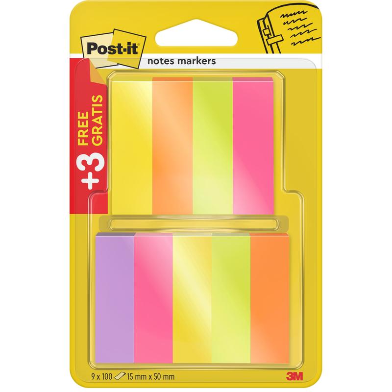 Αποκτήστε τους Post-it® Page Marker της 3M Deutschland GmbH σε διάφορα χρώματα (15mm x 50mm, 100 φύλλα το καθένα): 6 μπλοκ συν 3 δωρεάν μπλοκ ανά συσκευασία. Η κυρίως κίτρινη συσκευασία περιέχει ροζ, πορτοκαλί, κίτρινους και πράσινους σελιδοδείκτες. Πιστοποιημένο από PEFC.