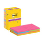 Ένα κίτρινο κουτί Post-it® Super Sticky Notes της 3M Deutschland GmbH με 16 στοίβες (76 x 127 mm, 90 φύλλα/μπλοκ) σε ροζ, πράσινο, πορτοκαλί και μπλε, με ισχυρή επιφάνεια κόλλησης, πιστοποιημένο από PEFC.