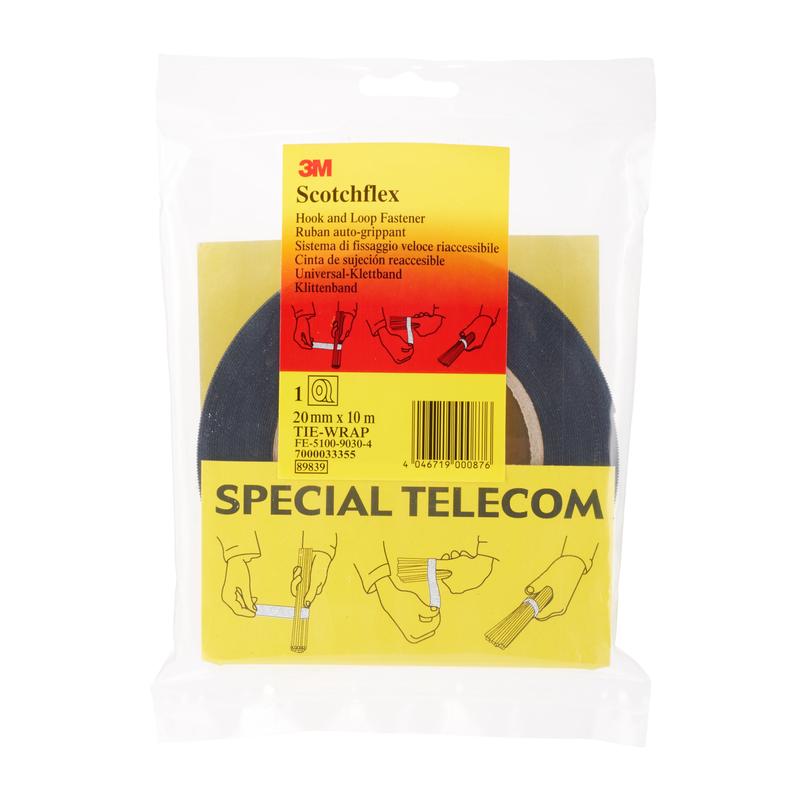 3M™ Scotchflex™ Universal Velcro Tape, Μαύρο, 20mm x 10m, 0,82mm | Συσκευασία (1 ρολό)