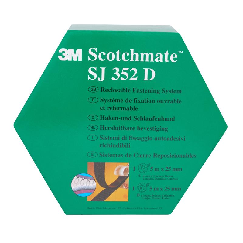 3M™ Hook and Loop Tape SJ352D, Μαύρο, 25mm x 5m, 4,4mm, Εσωτερικό, Κουτί διανομής | Συσκευασία (1 τεμάχιο)